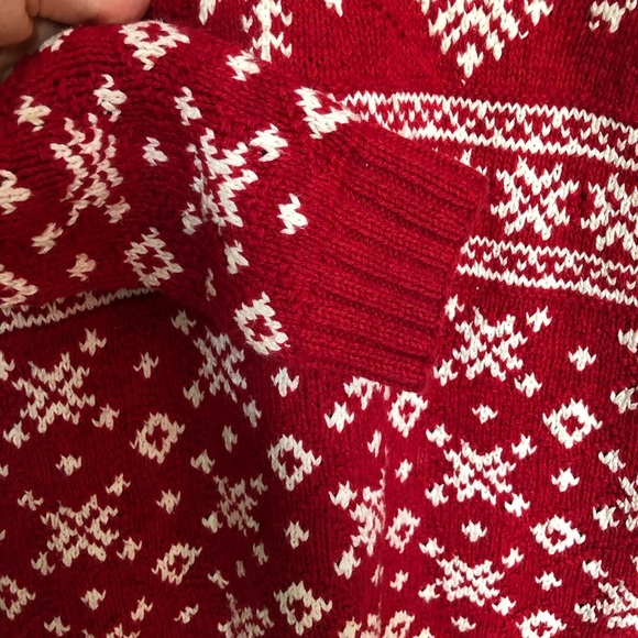 Vintage Cottagecore Red Chunky Knit Festive Snowflake Turtleneck Sweater Small - Picture 6 of 12